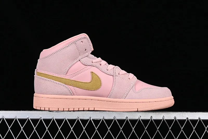 All categories Air Jordan Jordan series basketball shoes Air Jordan 1 Mid Air Jordan 1 Mid AJ1 Joe 1 coral gold dirty pink suede mid-top retro basketball shoes 852542-600